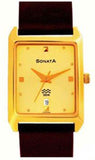 Sonata Men's Watch Analog Champagne Dial With Brown Leather Strap, 7007YL02