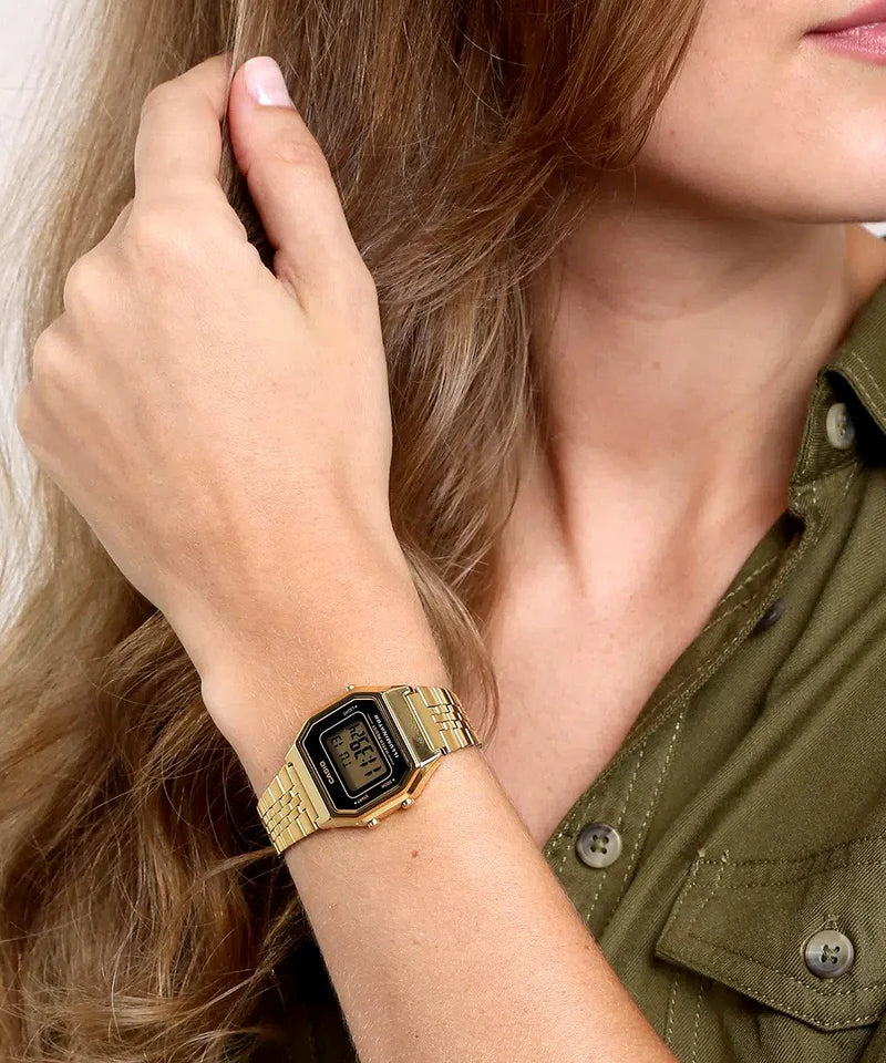 Casio Women's Watch Digital, Black Dial Gold Stainless Steel Strap, LA680WGA-1DF product image