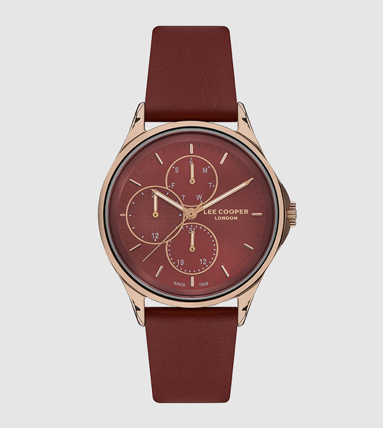 Lee Cooper Women's Watch Analog, Maroon Dial Maroon Leather Strap, LC07243.488 