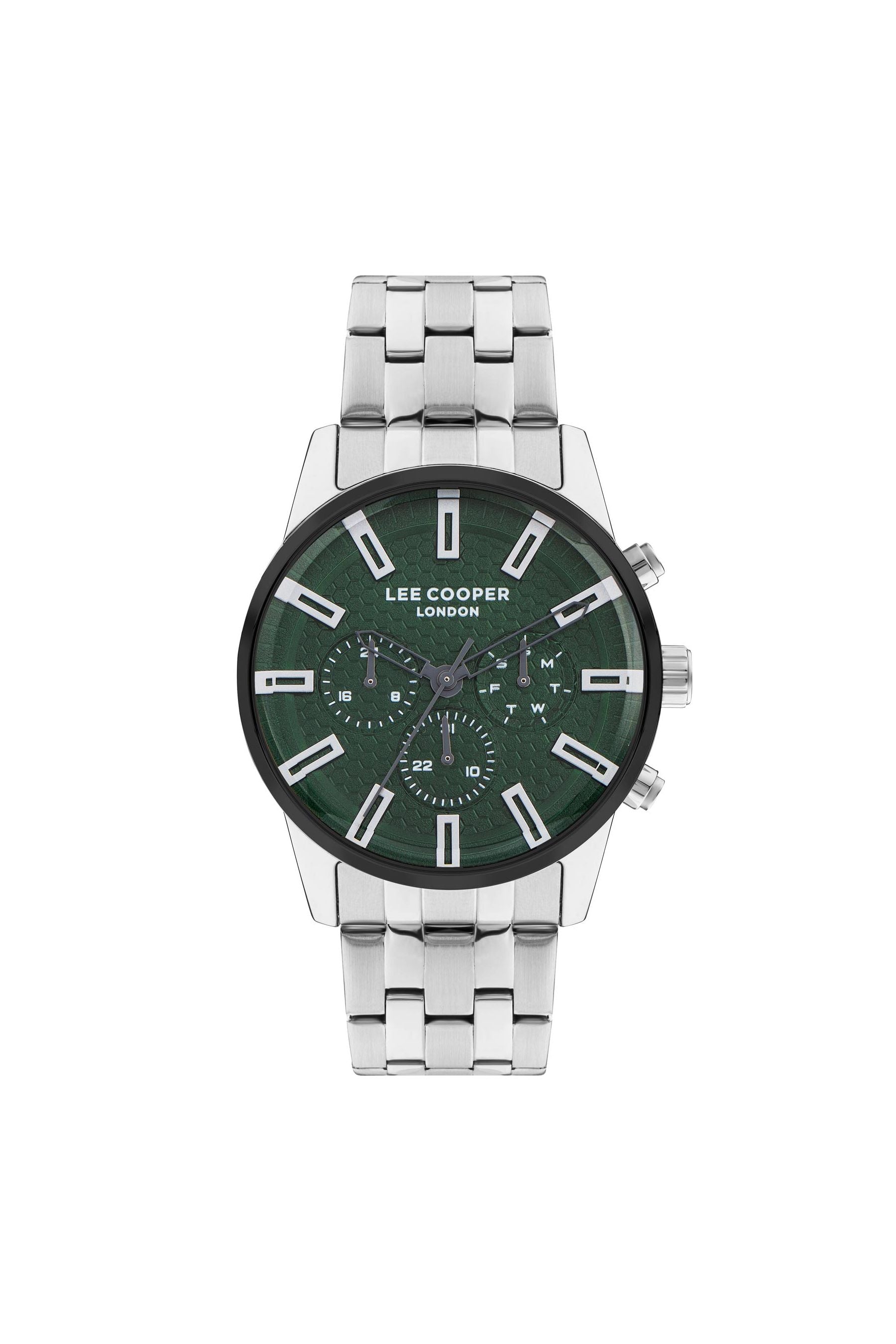 Lee Cooper Men's Watch Analog, Green Dial Silver Metal Band, LC07879.370 