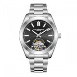 Lee Cooper Men's Automatic Skeleton Watch Black Dial with Silver Metal Band,LC08228.350