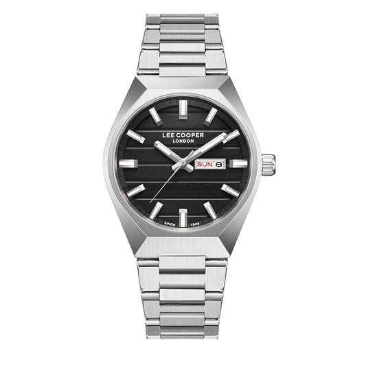 Lee Cooper Men's Date Analog Watch with Gunmetal Black Dial and Stainless Steel Band, LC08363.350