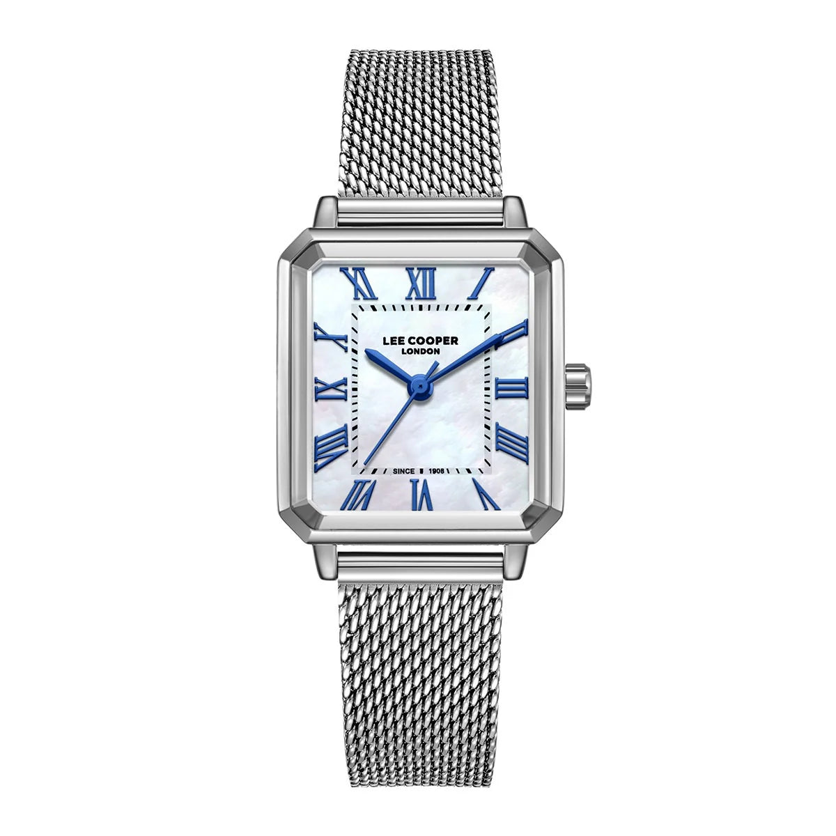 Lee Cooper Women's Analog Watch with White Mother Of Pearl Dial and Dark Blue Leather Band, LC08376.329