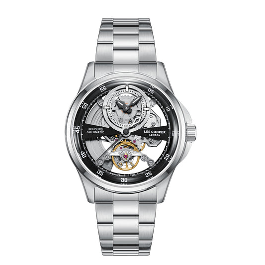 Lee Cooper Men's Automatic Watch with Black Dial and Stainless Steel Band, LC08383.350