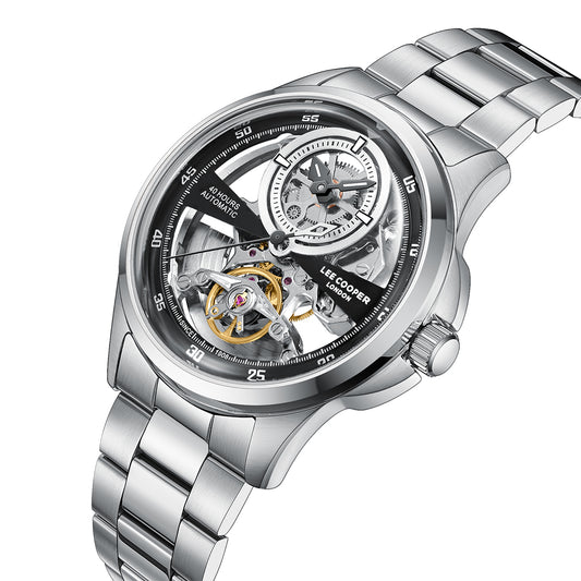 Lee Cooper Men's Automatic Watch with Black Dial and Stainless Steel Band, LC08383.350