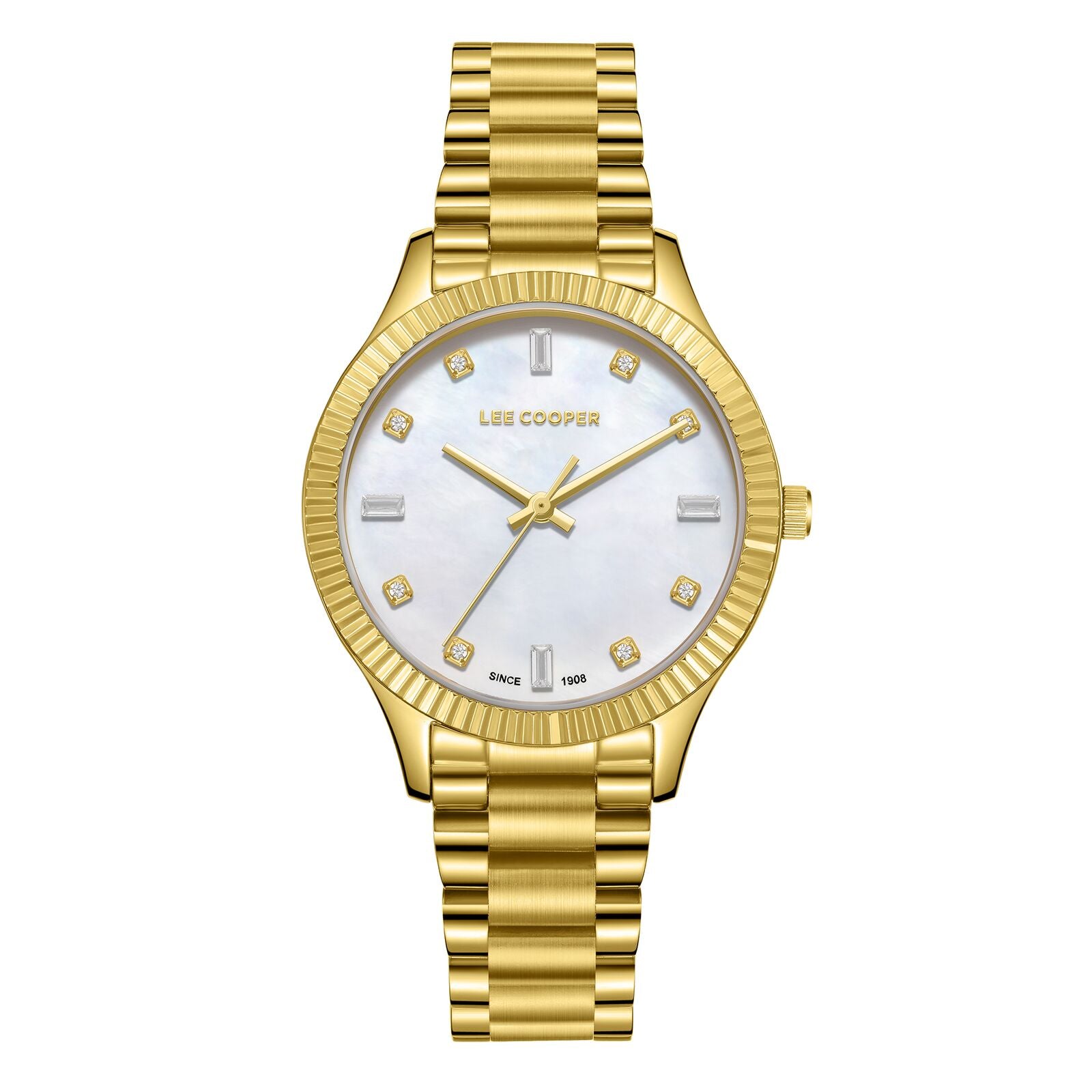 Lee Cooper Women's Watch Analog Mother of Pearl Dial with Gold Stainless Steel Band, LC08079.120