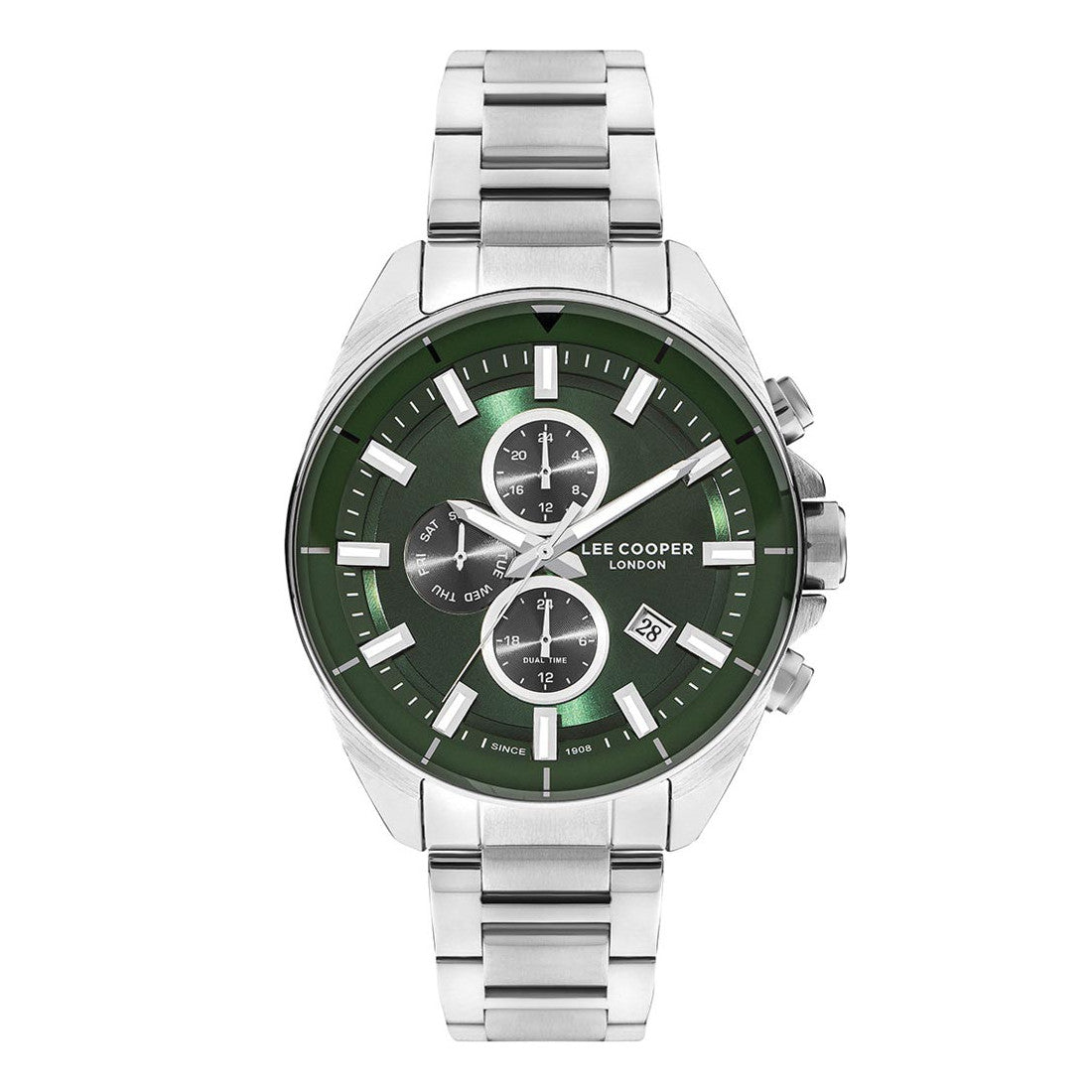 Lee Cooper Men's Watch Analog, Green Dial Silver Metal Band, LC07830.370 
