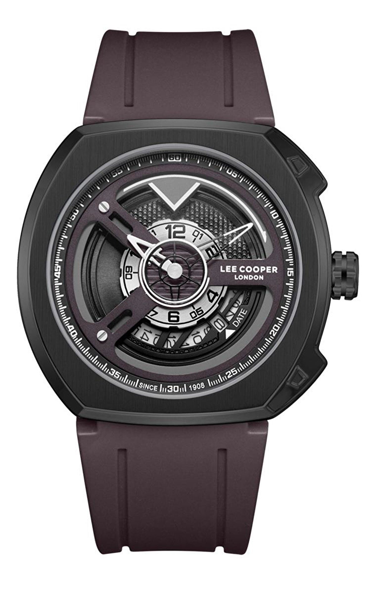 Lee Cooper Men's  Analog Watch Silver Dial With  Dark Brown silicone Strap,LC08245.062