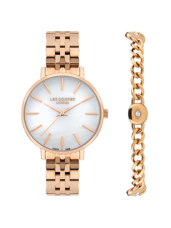 Lee Cooper Women's Watch Analog, Silver Dial Rose-Gold Stainless Steel Strap, LC07857.420 