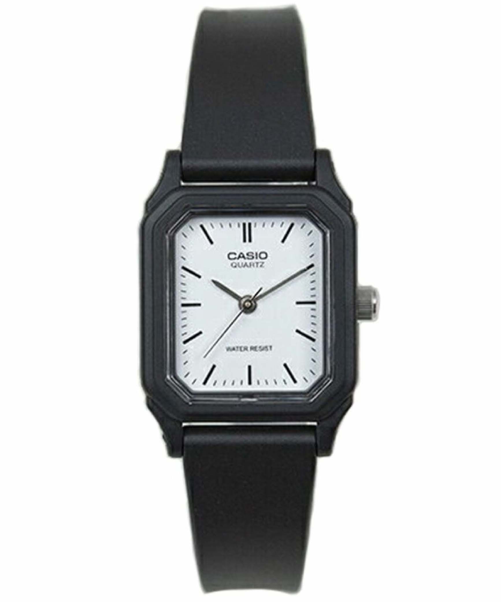 Casio, Women’s Watch Analog, White Dial Black Resin Band, LQ-142-7EDF