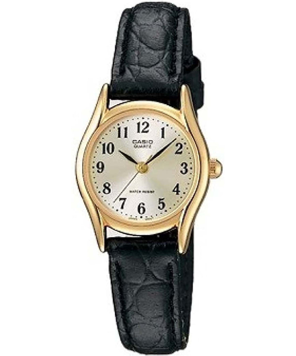 Casio, Women’s Watch Analog, Champagne Dial Black Leather Band, LTP-1094Q-7B2RD