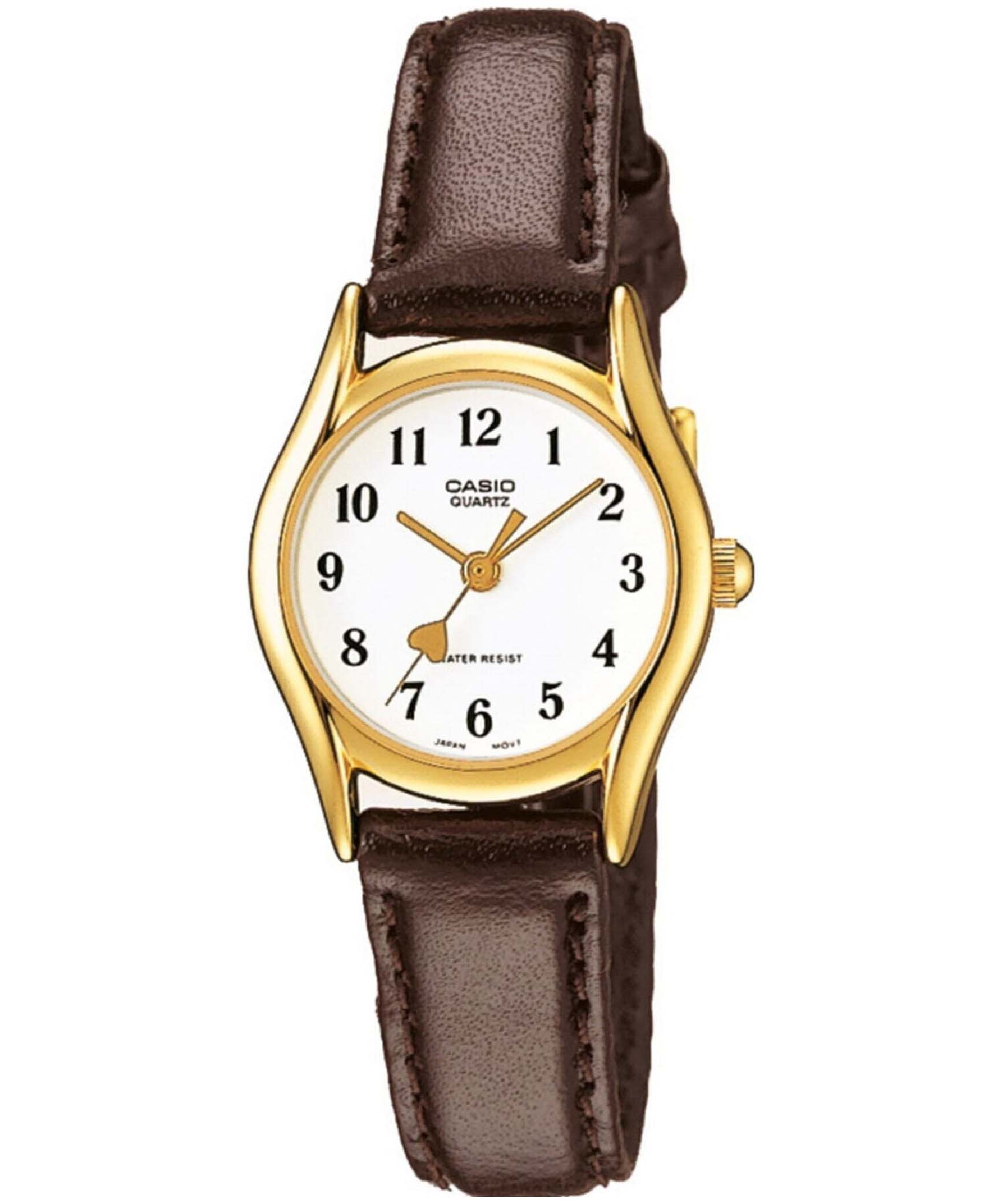 Casio, Womenâ€™s Watch Analog, White Dial Brown Leather Band, LTP-1094Q-7B5RD
