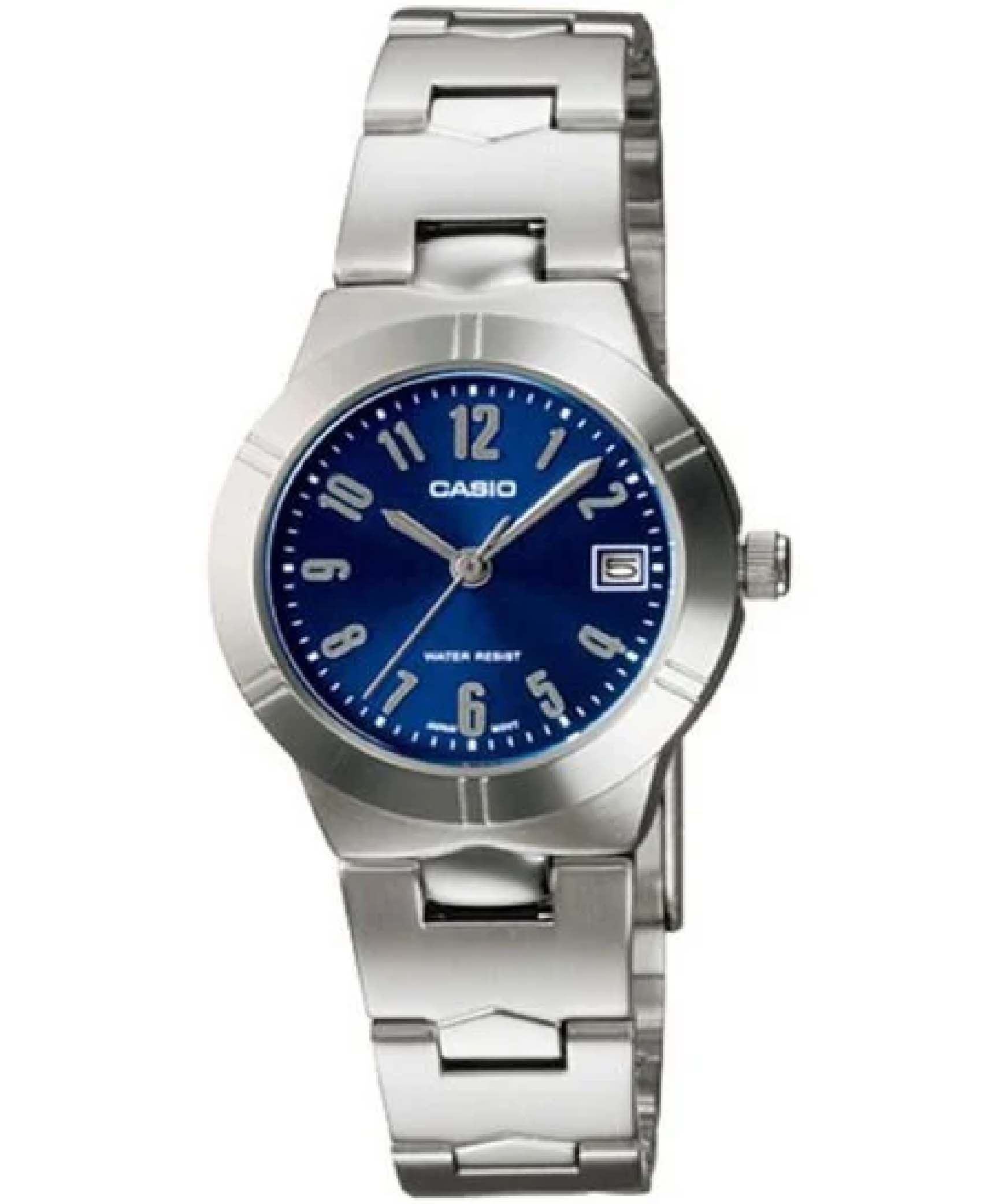 Casio, Womenâ€™s Watch Analog, Blue Dial Silver Stainless Band, LTP-1241D-2A2DF