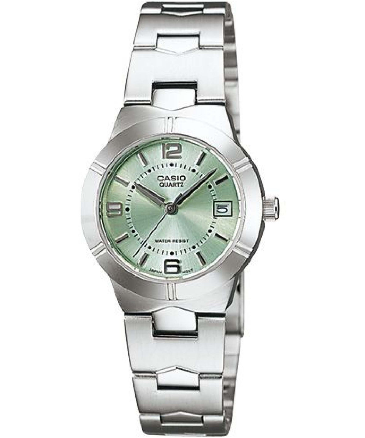 Casio, Womenâ€™s Watch Analog, Green Dial Silver Stainless Band, LTP-1241D-3ADF