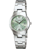 Casio, Womenâ€™s Watch Analog, Green Dial Silver Stainless Band, LTP-1241D-3ADF