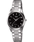 Casio, Womenâ€™s Watch Analog, Black Dial Silver Stainless Band, LTP-1274D-1ADF