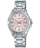 Casio, Womenâ€™s Watch Analog, Pink Dial Silver Stainless Band, LTP-1308D-4AVDF