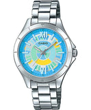 Casio, Women's Watch Fashion Collection Analog, Blue Dial Silver Stainless Band, LTP-E129D-2ADF