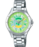 Casio, Women's Watch Fashion Collection Analog, Green Dial Silver Stainless Band, LTP-E129D-3ADF