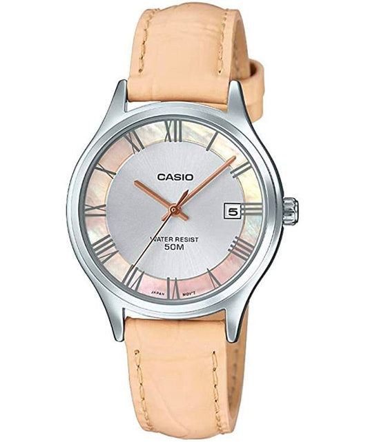 Casio men analog watch, beige dial with comfortable strap, model CS-LTP-E142L-7A2VD, Bahrain