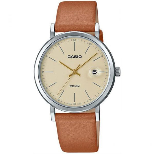 Casio men analog watch, beige dial with comfortable strap, model CS-LTP-E175L-5EVDF, Bahrain