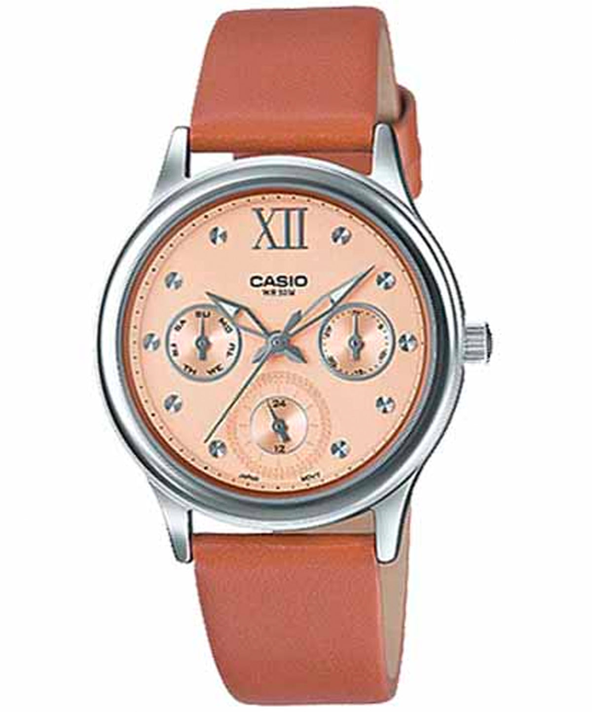 Casio, Womenâ€™s Watch Analog, Brown Dial Brown Leather Band, LTP-E306L-5AVDF