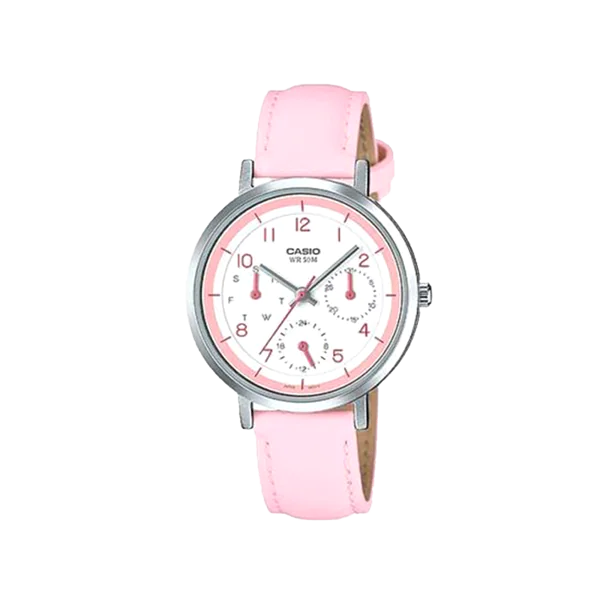 Casio, Womenâ€™s Watch Analog, White Dial Pink Leather Band, LTP-E314L-4BVDF