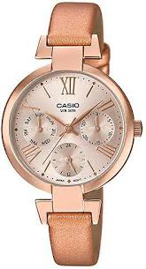 Casio, Womenâ€™s Watch Analog, Rose Gold Dial Rose Gold Leather Band, LTP-E404PL-9A1V