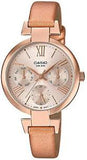 Casio, Womenâ€™s Watch Analog, Rose Gold Dial Rose Gold Leather Band, LTP-E404PL-9A1V