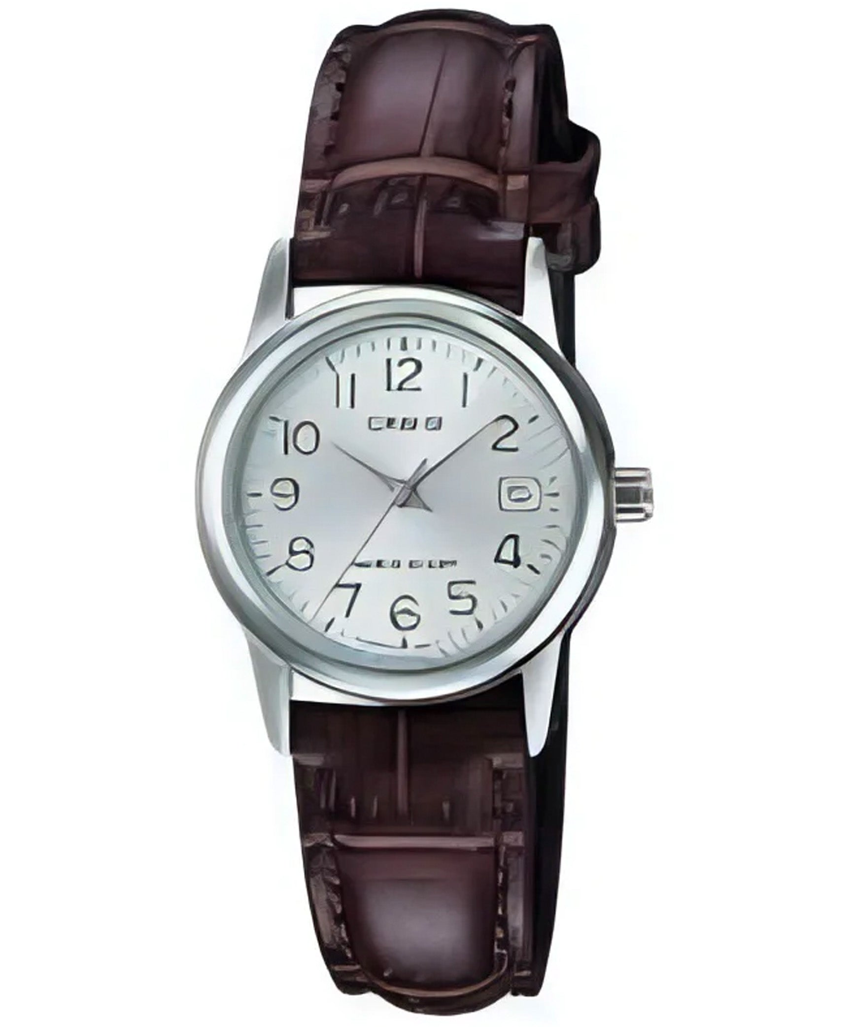 Casio, Womenâ€™s Watch Analog, White Dial Brown Leather Band, LTP-V002L-7B2UDF