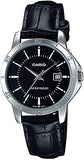 Casio, Womenâ€™s Watch Analog, Black Dial Black Leather Band, LTP-V004L-1AUDF