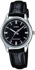 Casio, Women’s Watch Analog, Black Dial Black Leather Band, LTP-V005L-1AUDF