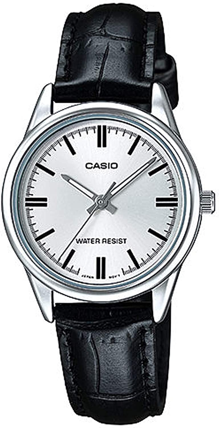 Casio, Women’s Watch Analog, White Dial Black Leather Band, LTP-V005L-7AUDF