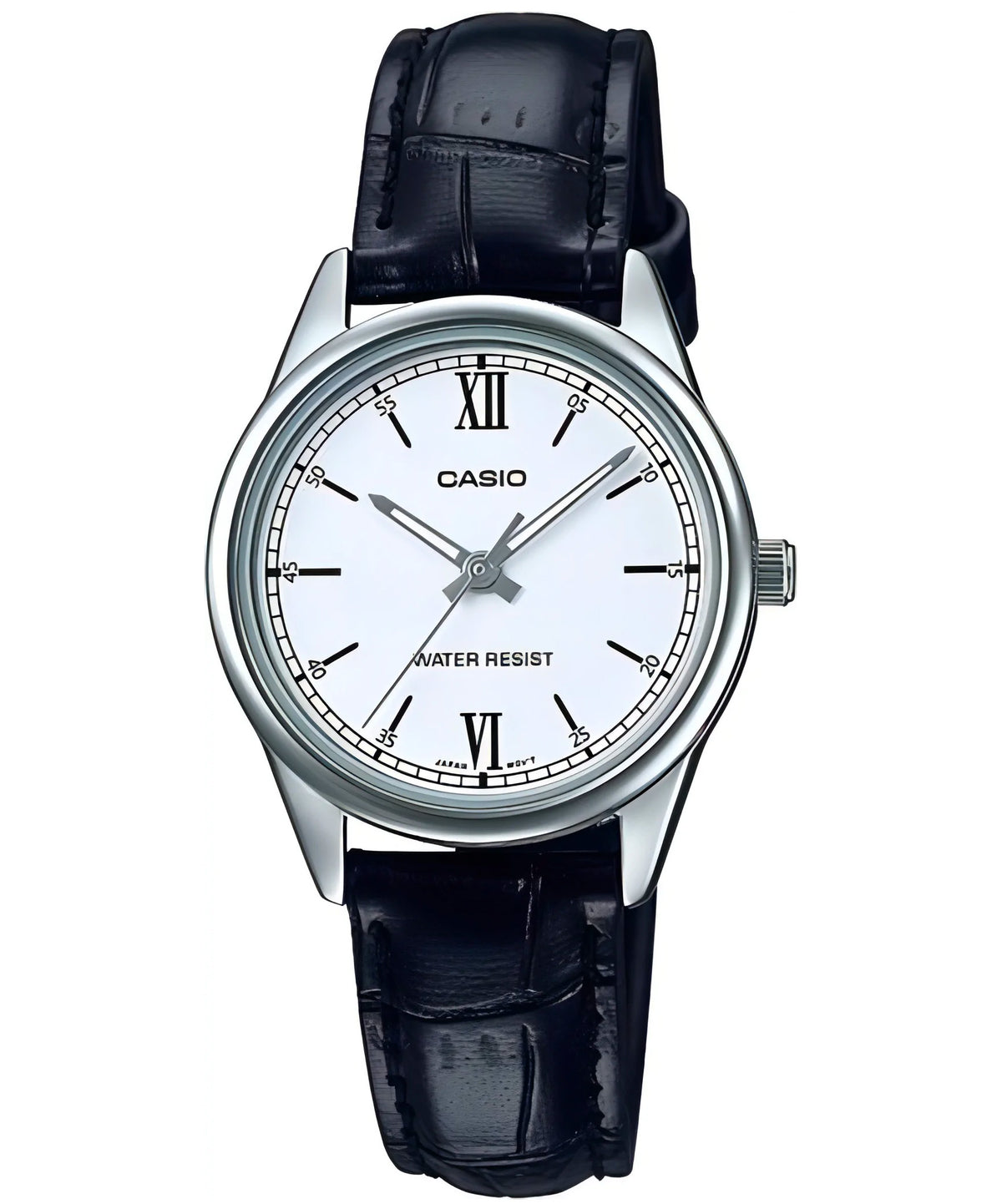 Casio, Womenâ€™s Watch Analog, White Dial Black Leather Band, LTP-V005L-7B2UDF