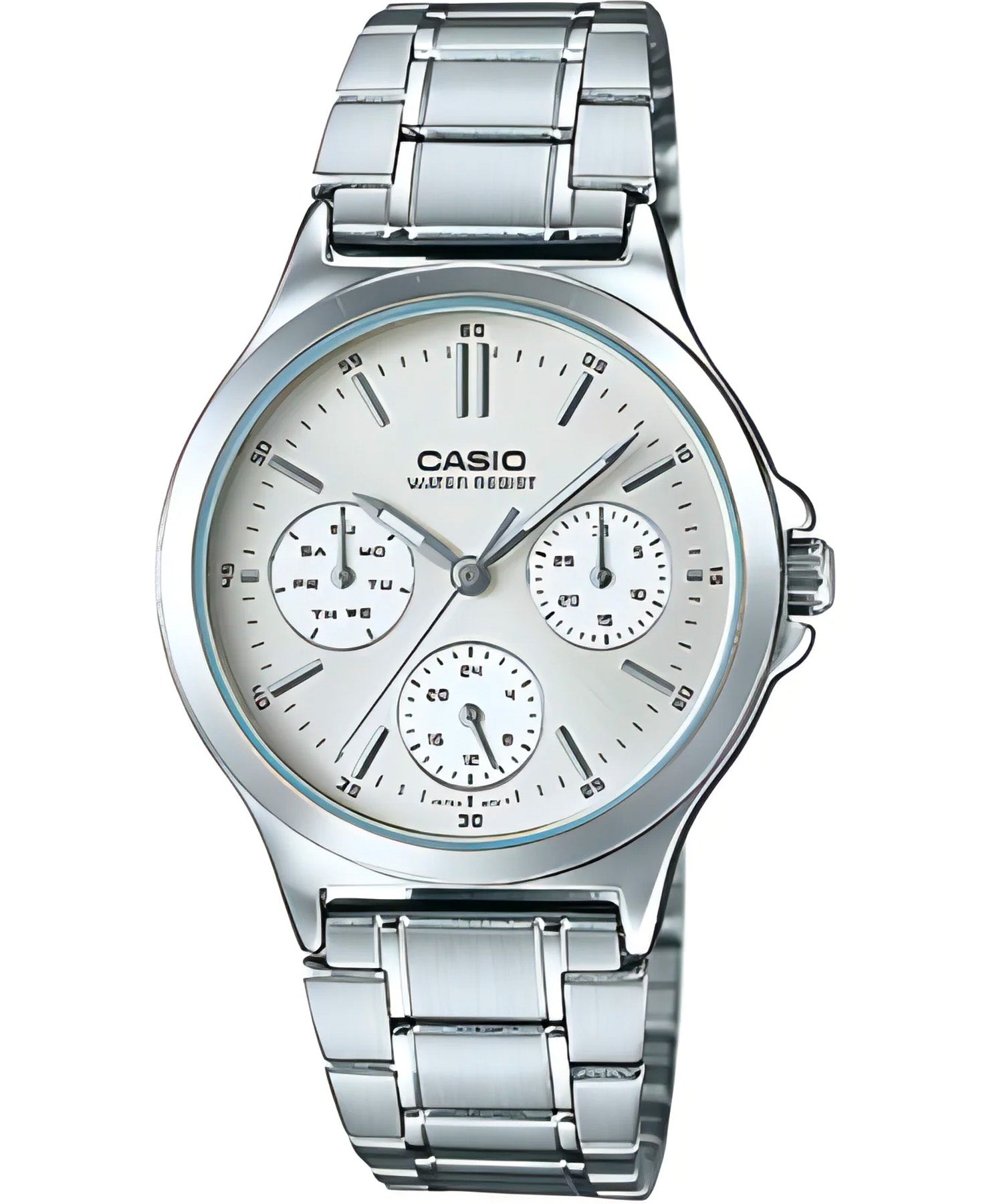 Casio, Women’s Watch Analog, White Dial Silver Stainless Band, LTP-V300D-7AUDF