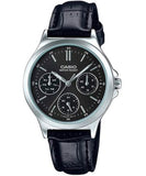 Casio, Womenâ€™s Watch Analog, Black Dial Black Leather Band, LTP-V300L-1AUDF