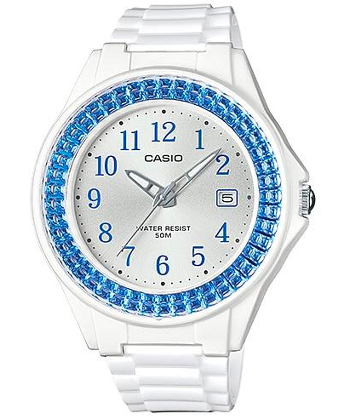 Casio, Womenâ€™s Watch Analog, Silver & Blue Dial White Resin Band, LX-500H-2BVDF