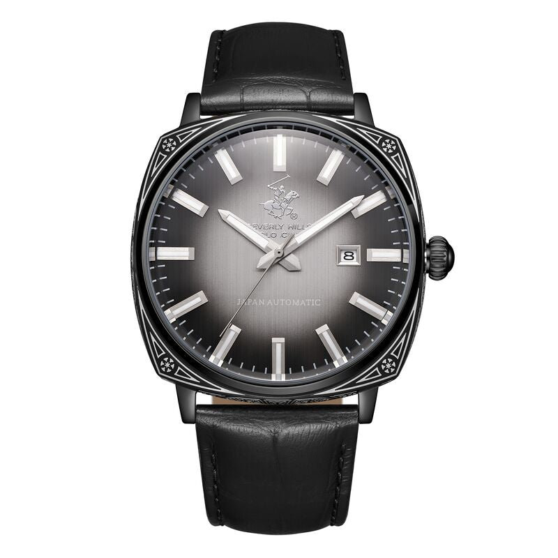 Beverly Hills Polo Club Men's Watch Analog Black Dial with Black Leather Strap, BP3688X.351