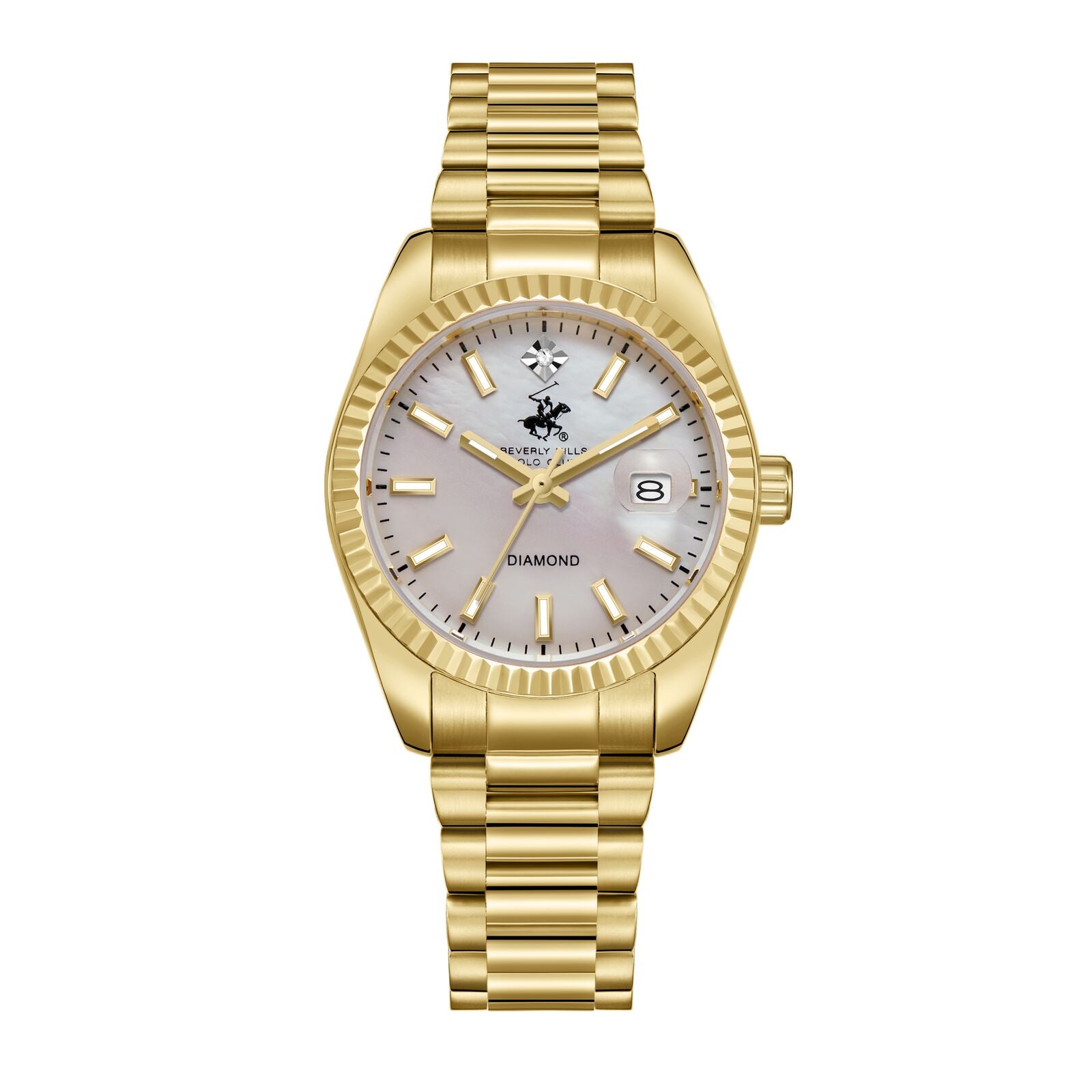 Beverly Hills Polo Club Women's Watch Analog Mother of Pearl Dial With Gold Stainless Steel Band, BP3650X.120