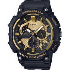 Casio, Men’s Chronograph Watch Analog, Gold Dial Black Resin Band, MCW-200H-9AVDF