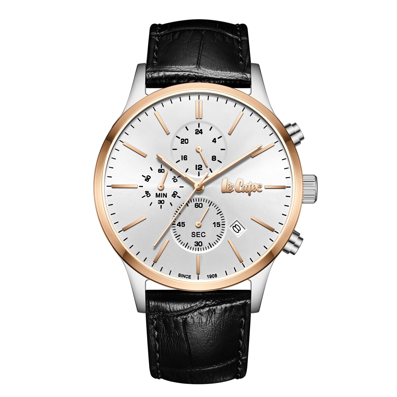 Lee Cooper Men's Watch Analog Silver Dial with Black Leather Strap, LC08154.531