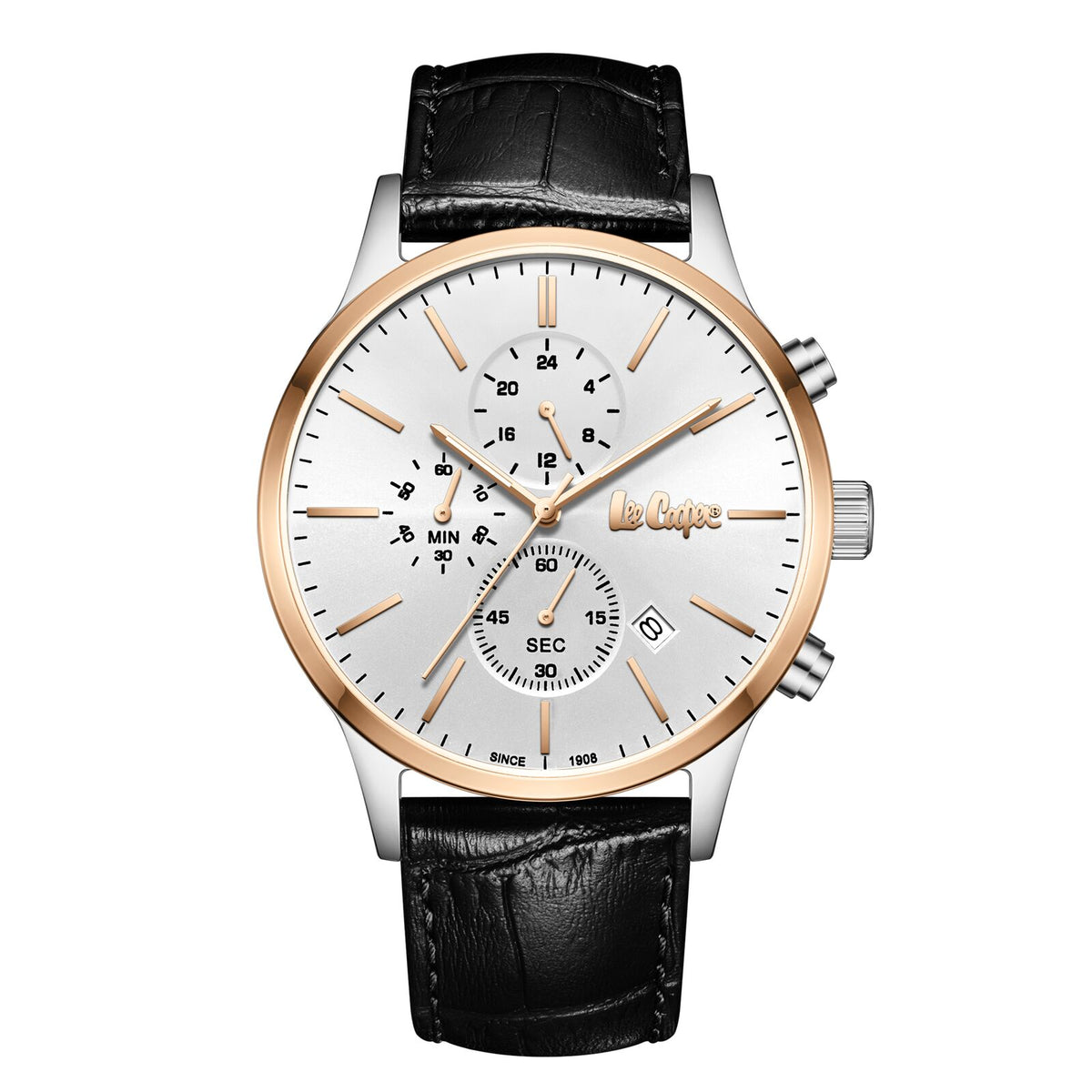 Lee Cooper Men's Watch Analog Silver Dial with Black Leather Strap, LC08154.531