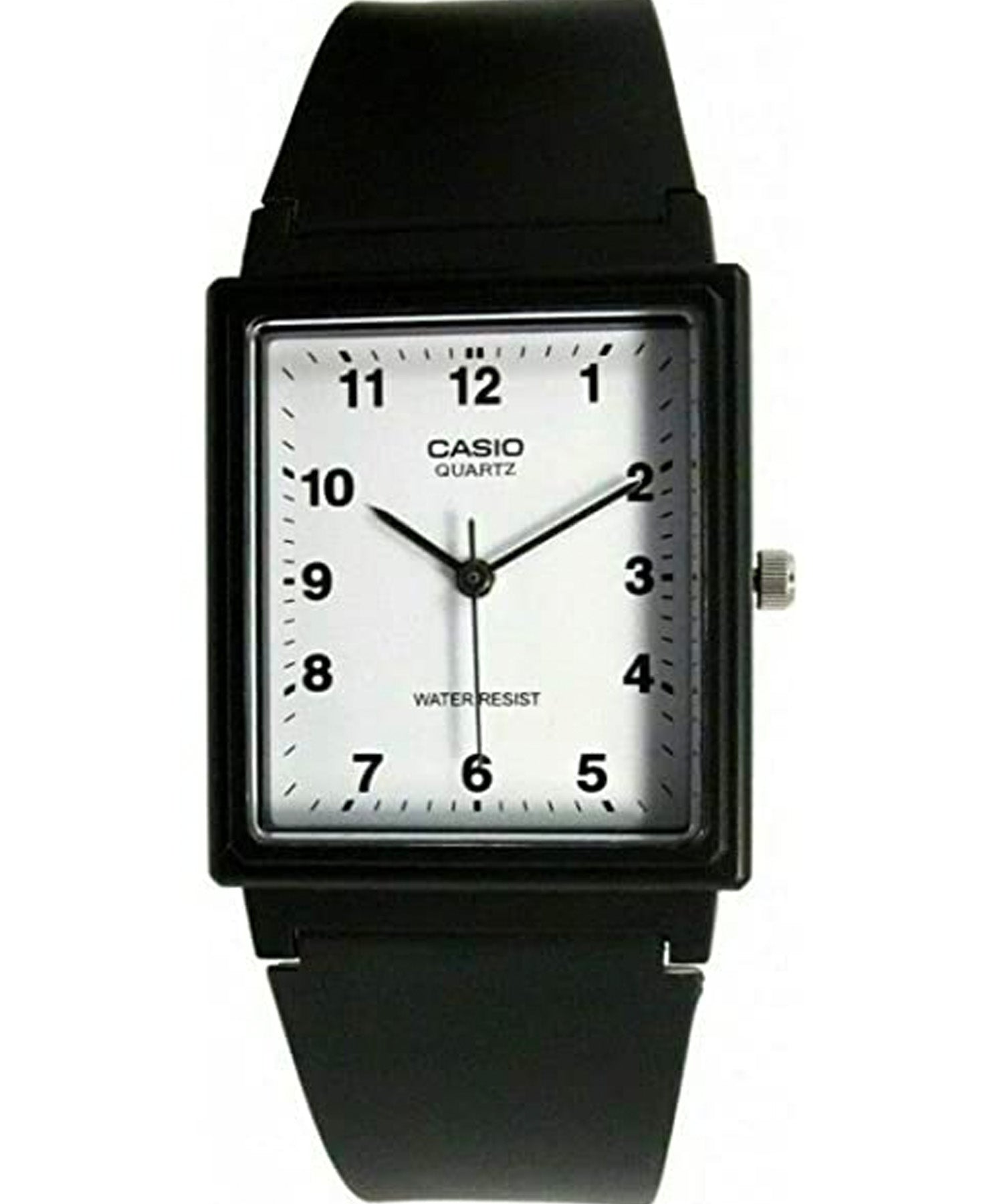 Casio, Menâ€™s Watch Analog, White Dial Black Resin Band, MQ-27-7BDF