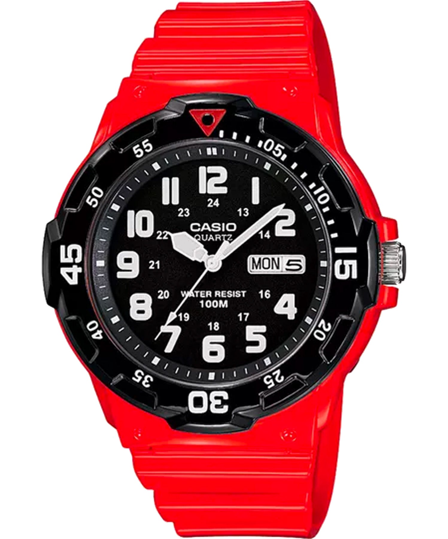 Casio, Menâ€™s Watch Analog, Black Dial Red Resin Band,MRW-200HC-4BVDF