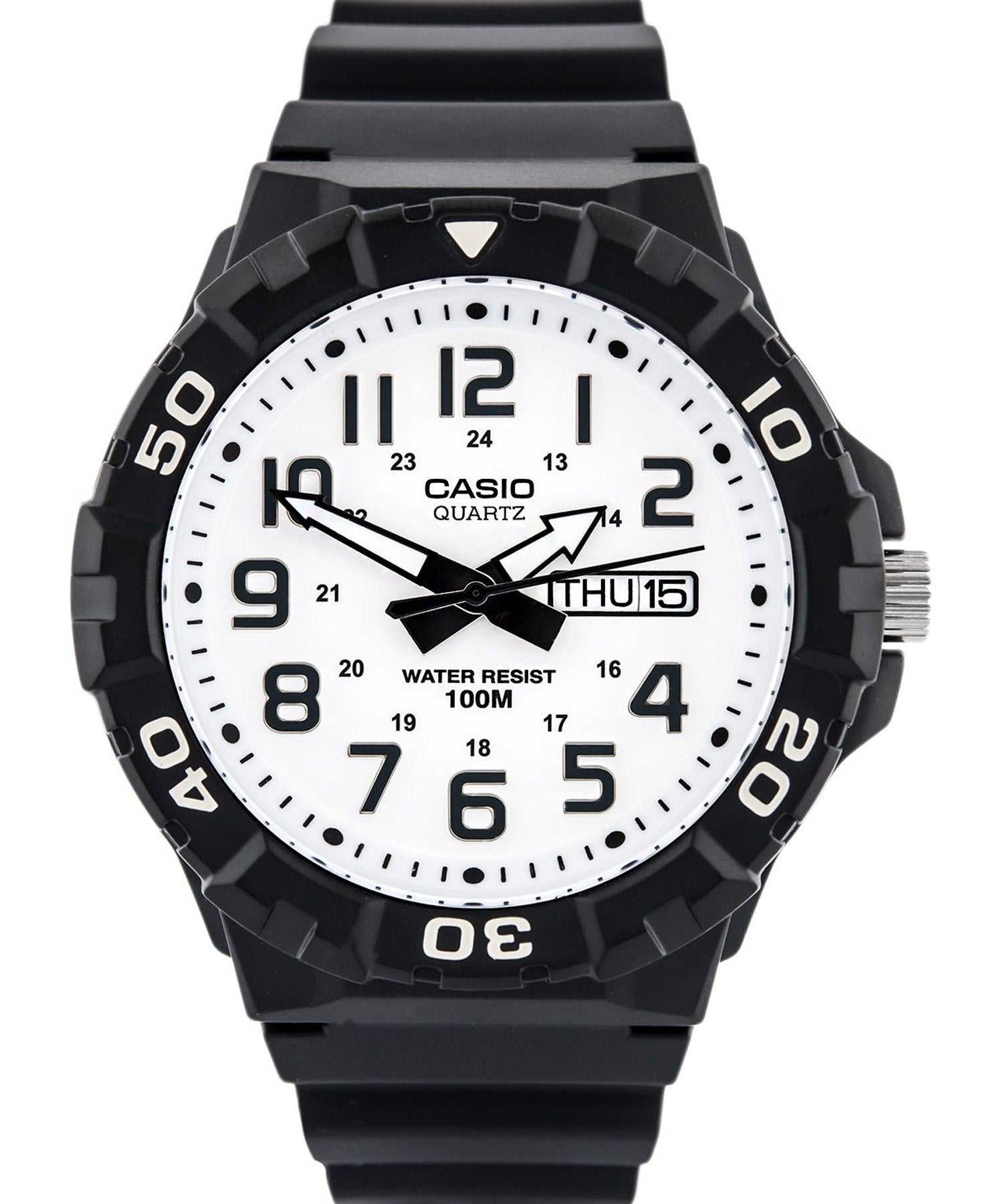 Casio, Menâ€™s Watch Analog, White Dial Black Resin Band, MRW-210H-7AVDF