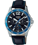 Casio, Menâ€™s Watch Analog, Blue Dial Black Leather Band, MTD-330L-1A2VDF,