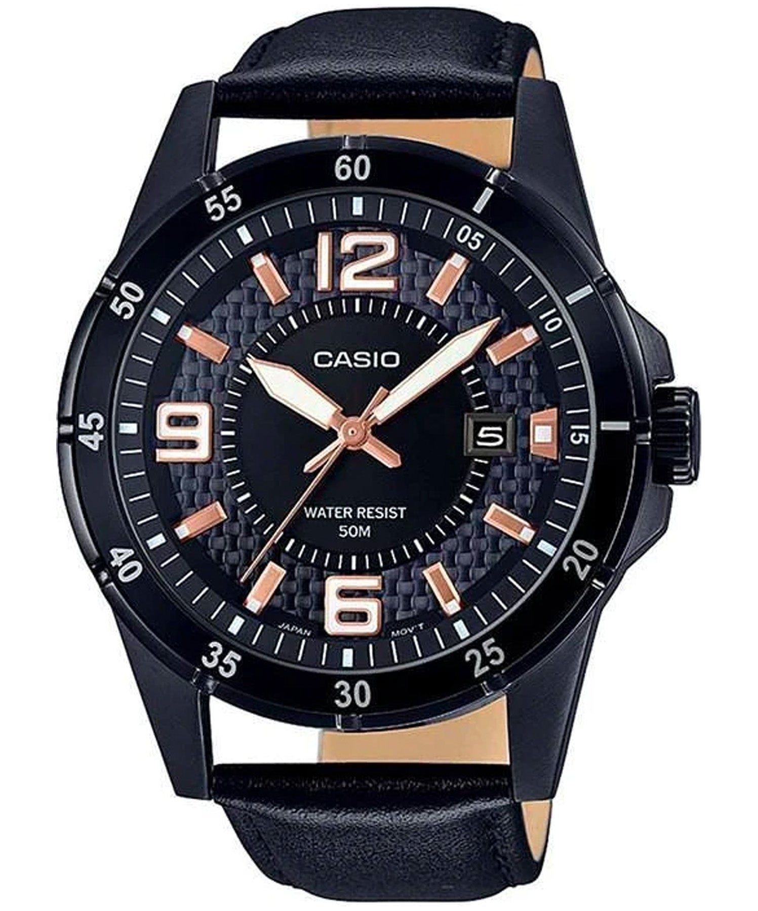 Casio, Menâ€™s Watch Analog, Black Dial Black Leather Band, MTP-1291BL-1A2V