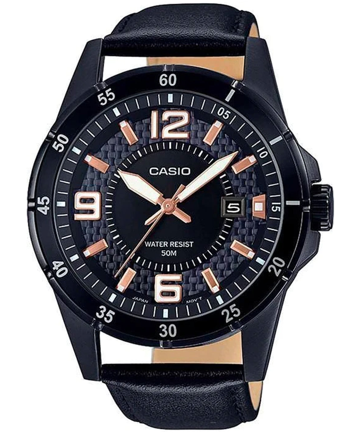 Casio, Menâ€™s Watch Analog, Black Dial Black Leather Band, MTP-1291BL-1A2V