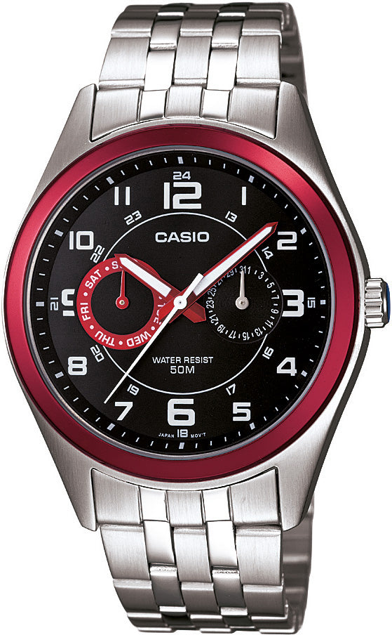 Casio, Menâ€™s Watch Analog, Black Dial Silver Stainless Band, MTP-1353D-1B2VD