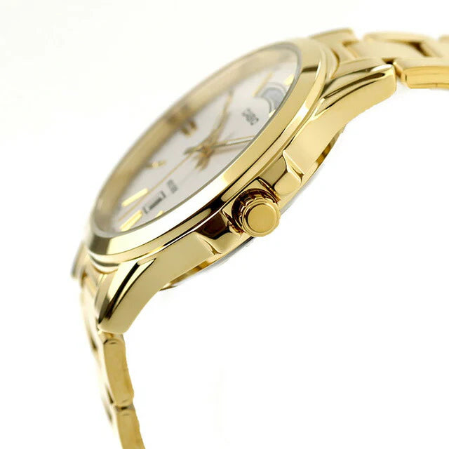 Casio Men's Watch Analog White Dial With Gold Stainless Steel Band, MTP-1381GD-7AVDF